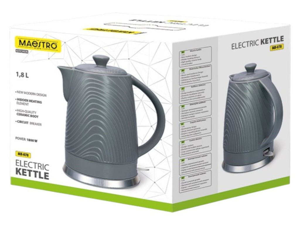 Электрический чайник Maestro керамика, серый, 1,8л