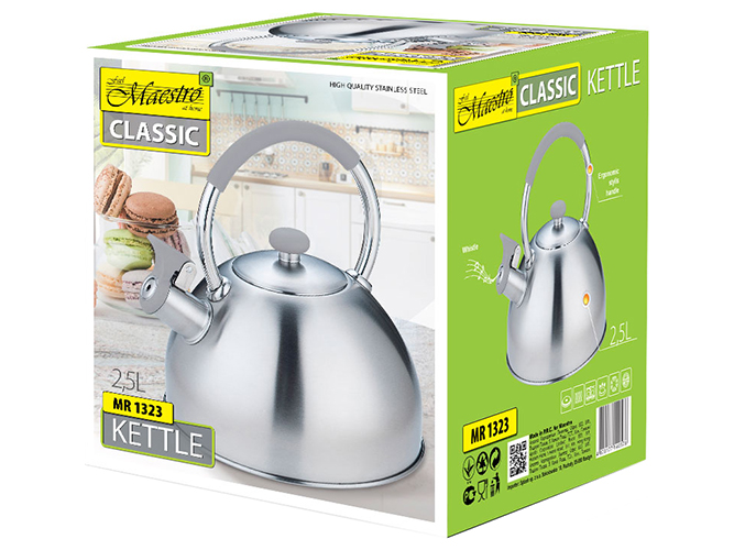 Чайник металевий Maestro зі свистком, ручка не гріється, всі плити 2,5л