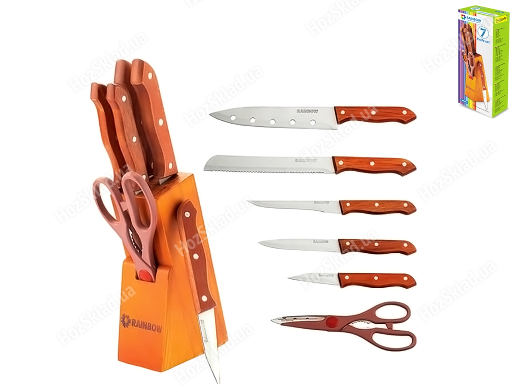 Набір ножів кухонних Maestro Rainbow дерев.ручки, лезо нерж. сталь (ціна за набір 7 предметів)