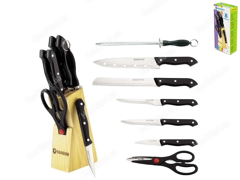 Набір ножів кухонних Maestro Rainbow пласт.ручки, лезо нерж. сталь (ціна за набір 8 предметів)