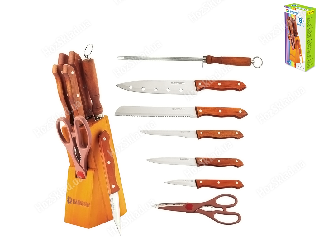 Набір ножів кухонних Maestro Rainbow дерев.ручки, лезо нерж. сталь (ціна за набір 8 предметів)