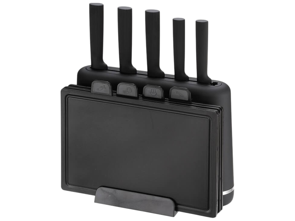 Набор кухонный на подставке Maestro, 5 ножей, 4 доски, цвет черный (цена за набор 10 предметов)