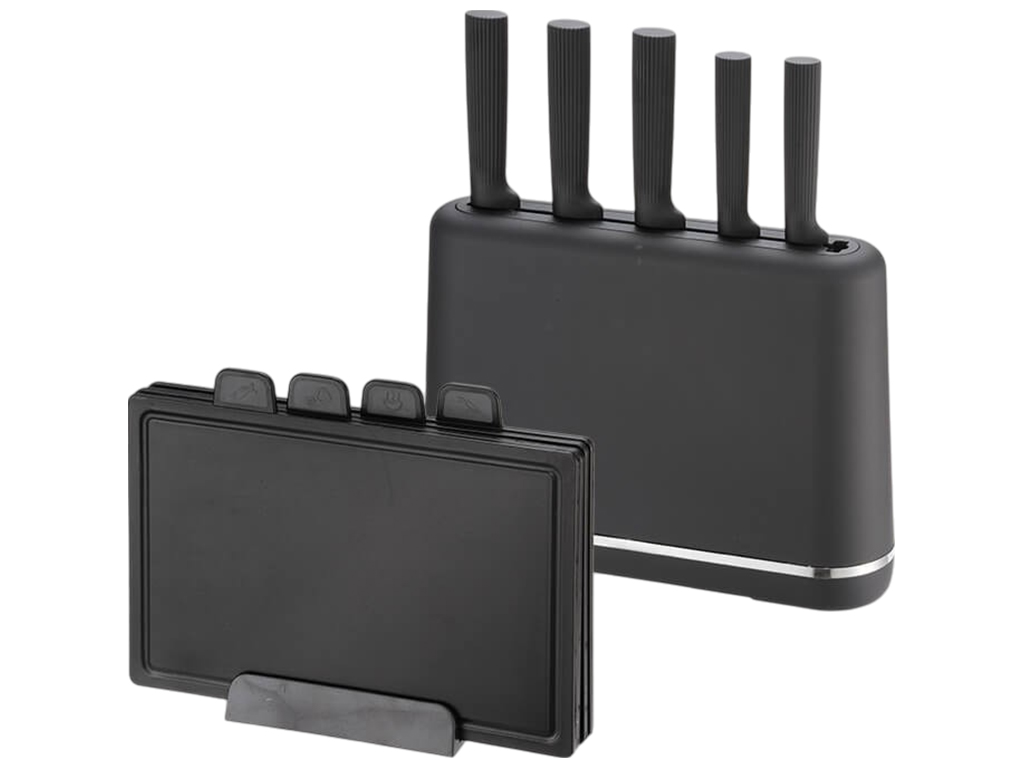 Набор кухонный на подставке Maestro, 5 ножей, 4 доски, цвет черный (цена за набор 10 предметов)