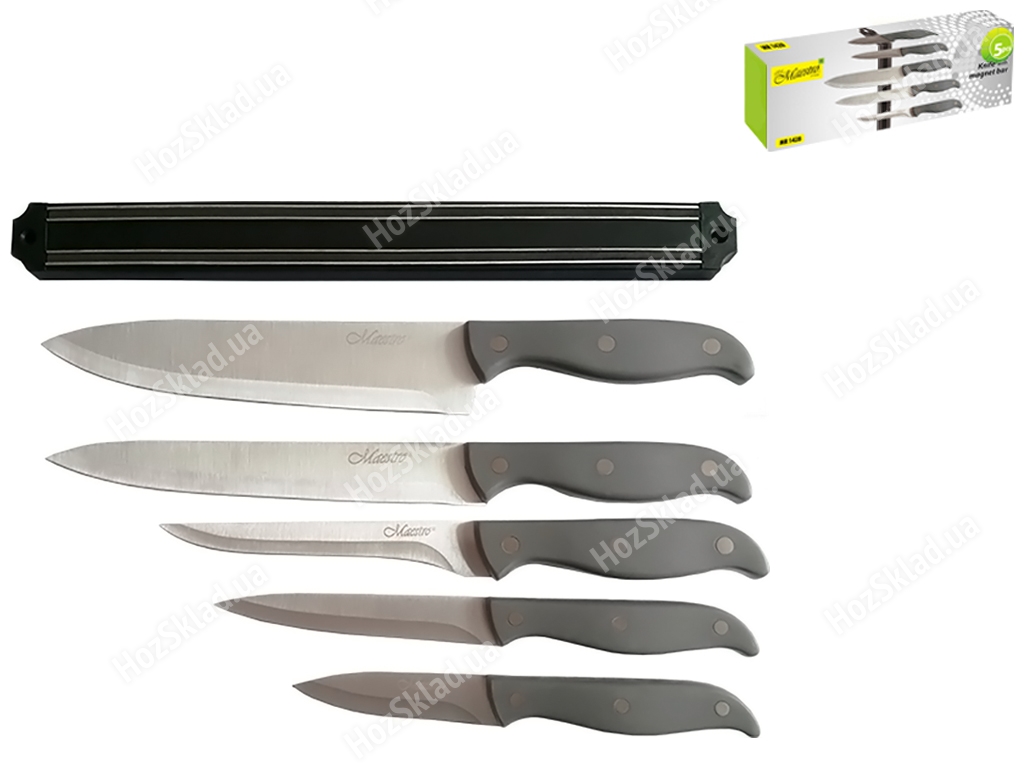 Набор ножей кухонных Maestro с магнитной планкой (цена за набор 6 предметов)