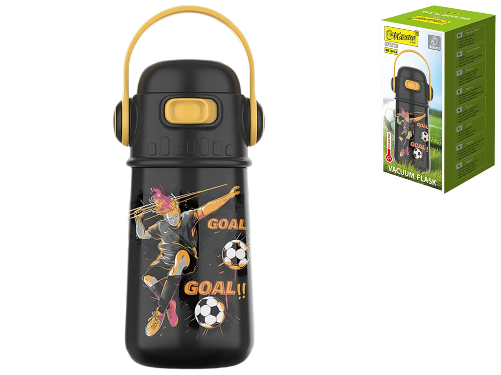 Термокружка детская Maestro Football, сталь нержавеющая, пластик, 400мл, 18х8см, цвет черный