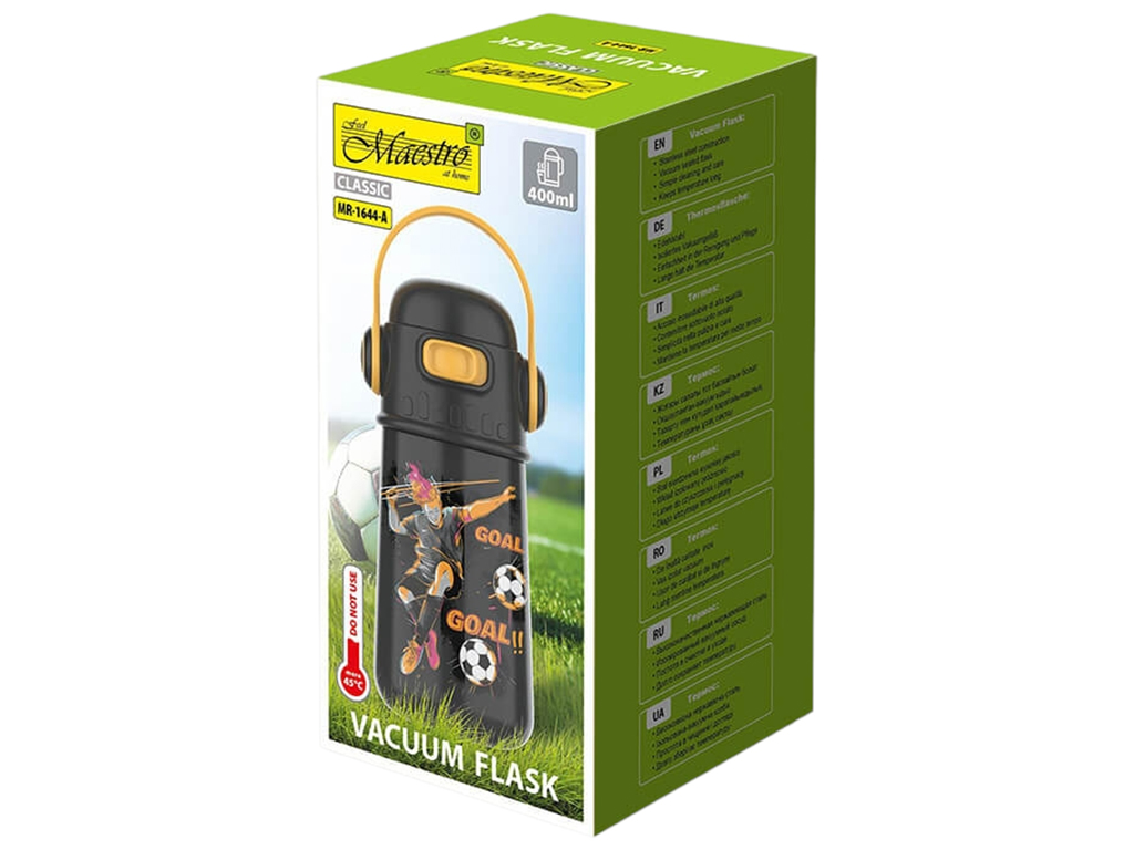 Термокружка детская Maestro Football, сталь нержавеющая, пластик, 400мл, 18х8см, цвет черный