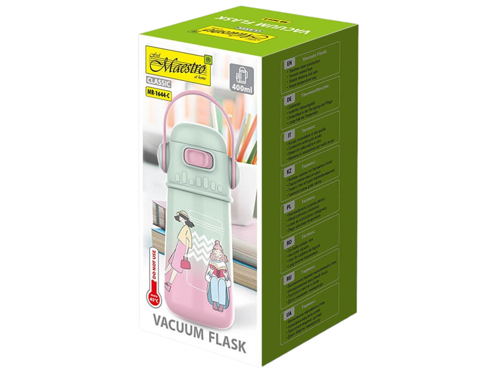 Термокружка детская Maestro Girls, сталь нержавеющая, пластик, 400мл, 18х8см, цвет зелёно-розовый