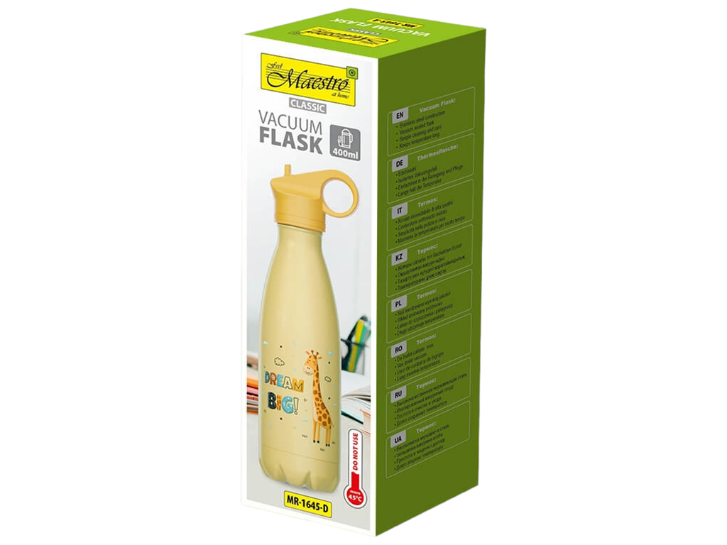 Термобутылка детская Maestro Giraffe, сталь нержавеющая, пластик, 400мл, цвет жёлтый