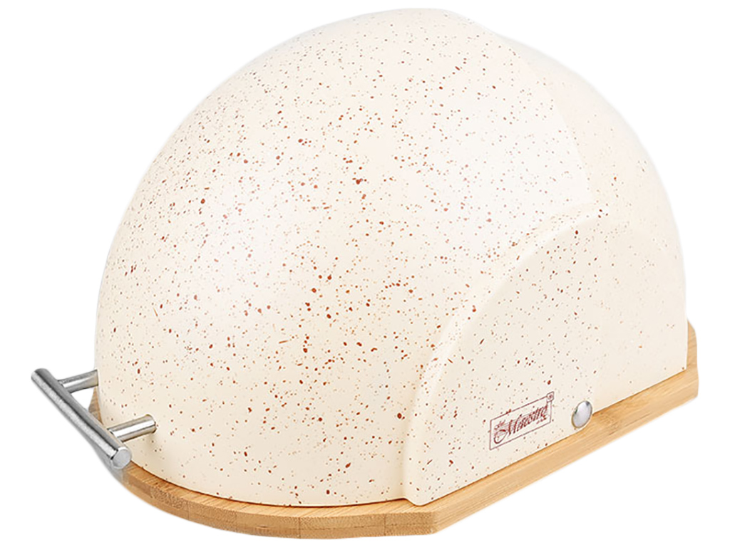 Хлебница Maestro Classic Granite бежевая, пластиковая с деревянной основой и стальной ручкой