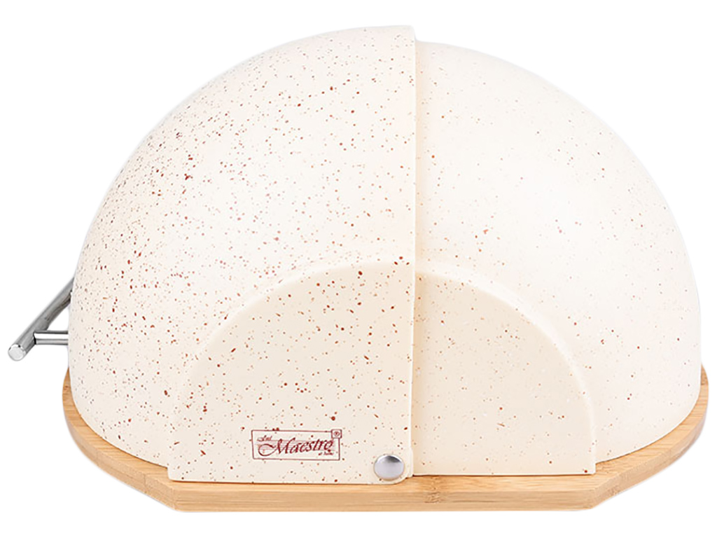 Хлебница Maestro Classic Granite бежевая, пластиковая с деревянной основой и стальной ручкой