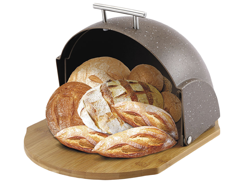 Хлебница Maestro Classic Granite коричневая, пластиковая с деревянной основой и стальной ручкой