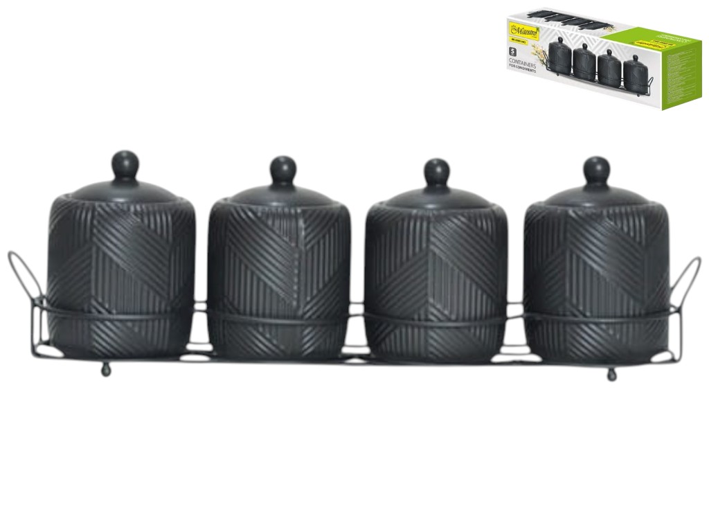 Набор для специй Maestro, на металлической подставке, керамика, цвет черный (цена за 5 предметов)