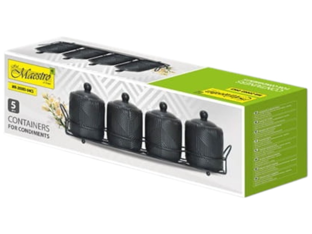 Набор для специй Maestro, на металлической подставке, керамика, цвет черный (цена за 5 предметов)