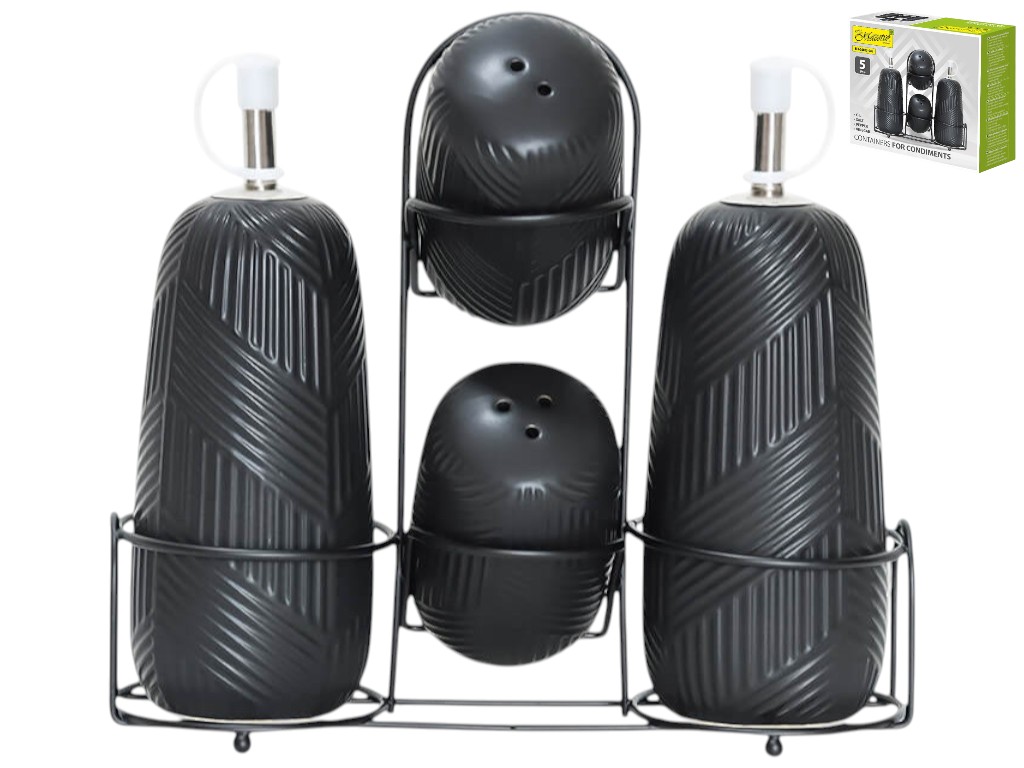 Набор для специй Maestro, на металлической подставке, керамика, цвет черный (цена за 5 предметов)