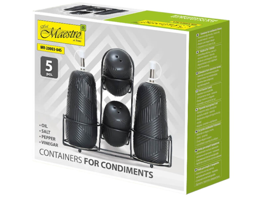 Набор для специй Maestro, на металлической подставке, керамика, цвет черный (цена за 5 предметов)
