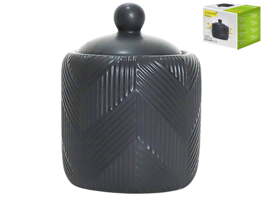 Сахарница с ложкой Maestro Geometry Black, керамика, 300мл, 11х9см, цвет черный (цена за 2 предмета)