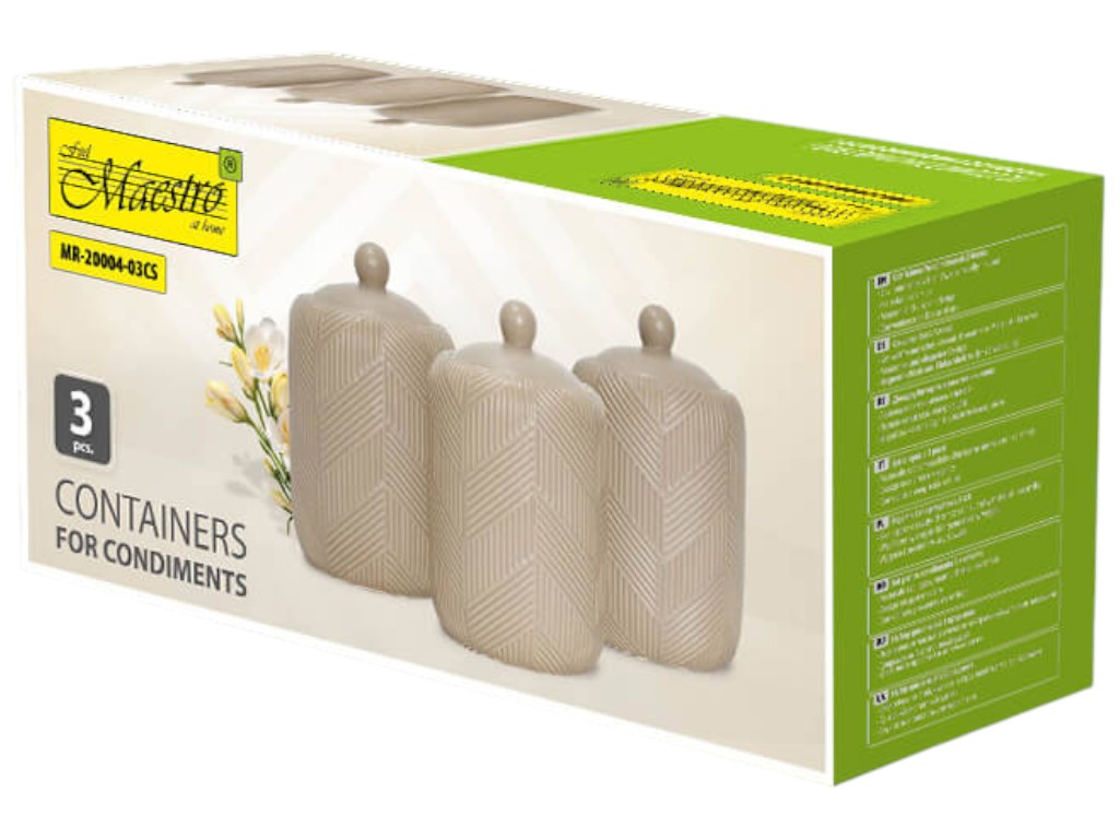 Набор емкостей Maestro Geometry Beige, керамика, 700мл, 16х10см, цвет бежевый (цена за 3 предмета)