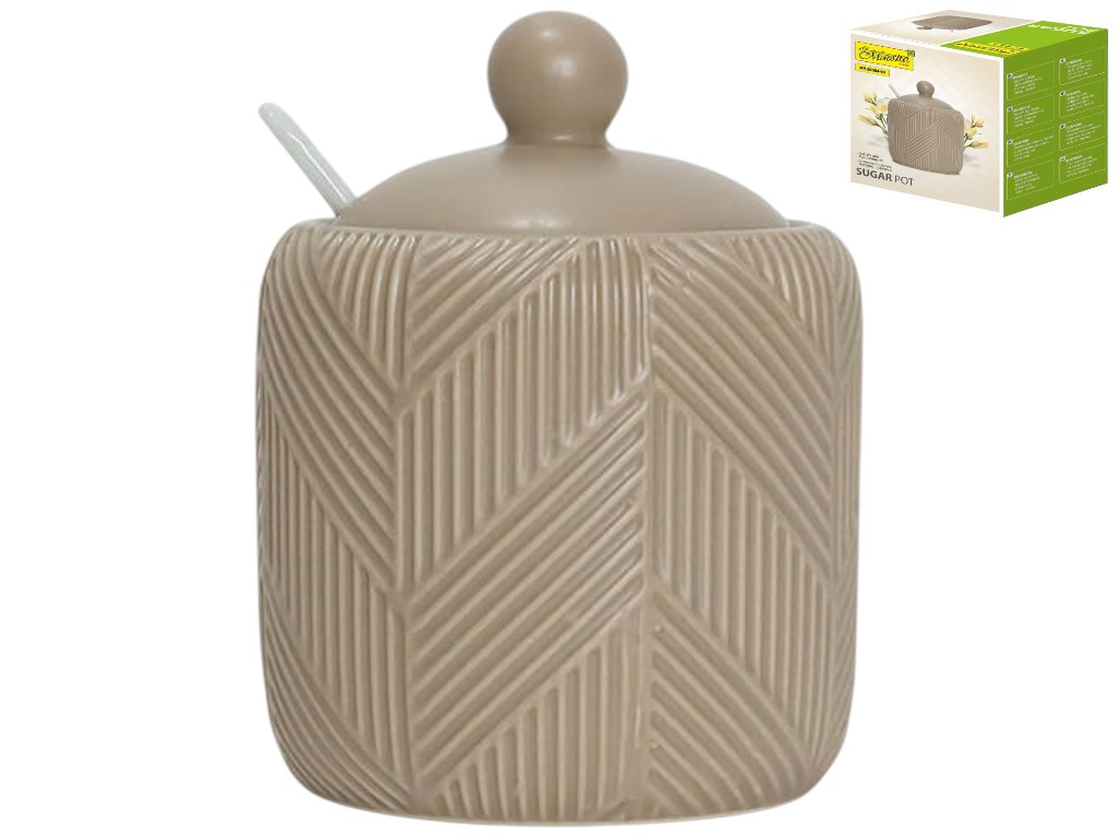 Сахарница с ложкой Maestro Geometry Beige, керамика, 300мл, 11х9см, цвет бежевый (цена за 2 предмета