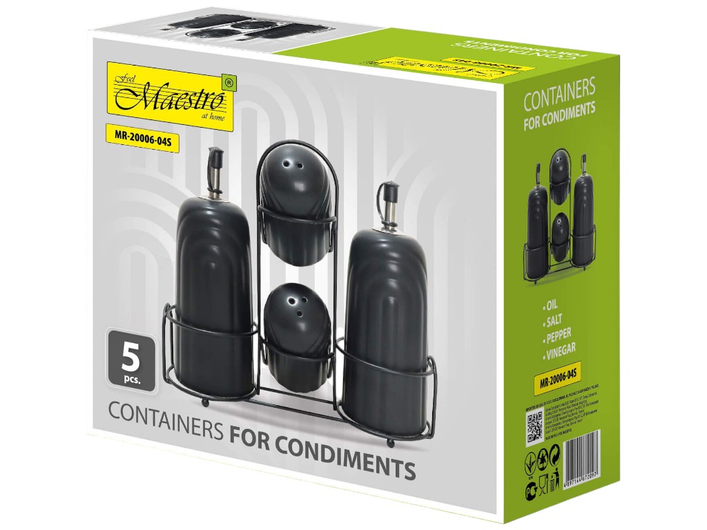 Набор для специй Maestro, на металлической подставке, керамика, цвет графит (цена за 5 предметов)