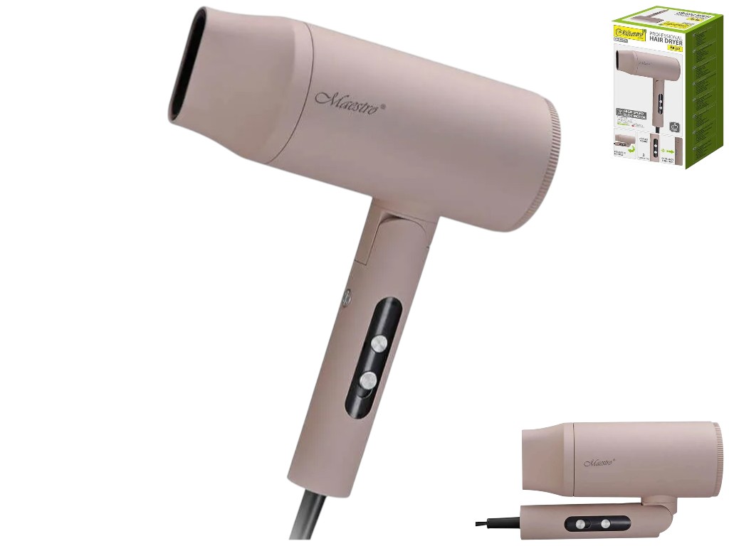 Фен Maestro, 2000Вт, BLDC мотор, складная ручка, 3 режима температуры, 2 скорости, цвет розовый