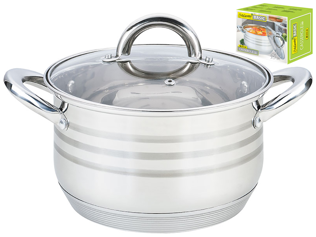 Кастрюля со стеклянной крышкой Maestro 9-слойное дно, нержавеющая сталь, все типы плит D20см 3,9л