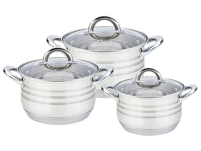 Набор кастрюль Maestro все плиты, 9-слойн. дно, нерж. сталь 2,1-2,9-3,9л (цена за набор 6 предметов)