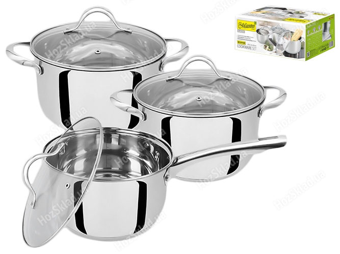 Набор посуды Maestro все плиты, многосл. дно, нерж. сталь 1,8/2,5/3,4л (цена за набор 6пр)