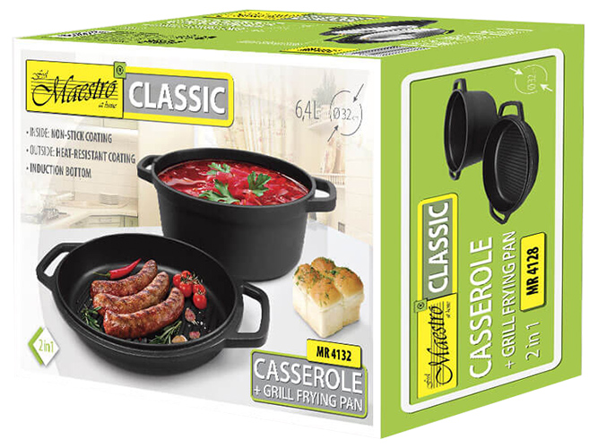 Каструля зі сковородою-кришкою гриль Maestro Classic литий алюміній, антипригар. покриття D32см 6,4л