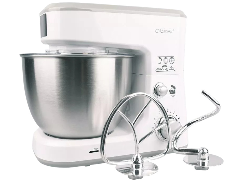 Міксер Maestro з нерж. знімною чашею, 3 насадки, кнопка блокування, планетарне обертання, 4л, 1000Вт