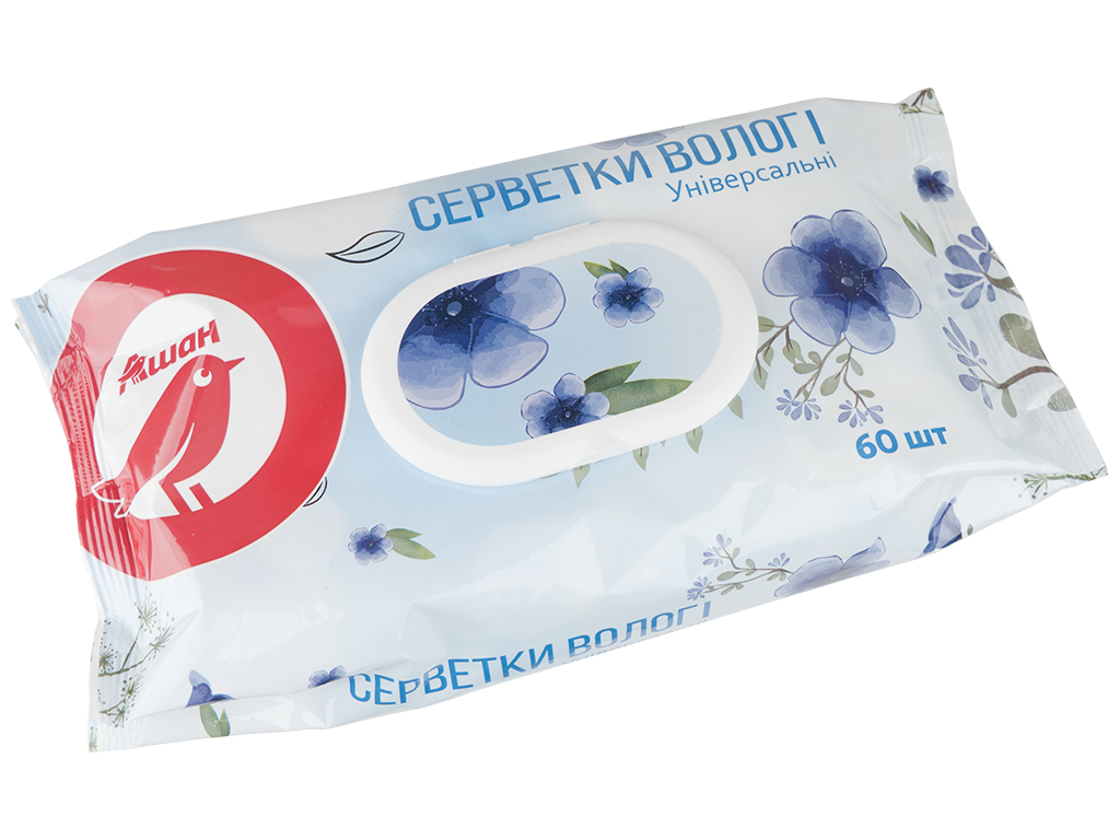 Влажные салфетки Ашан Универсальные 60шт с клапаном