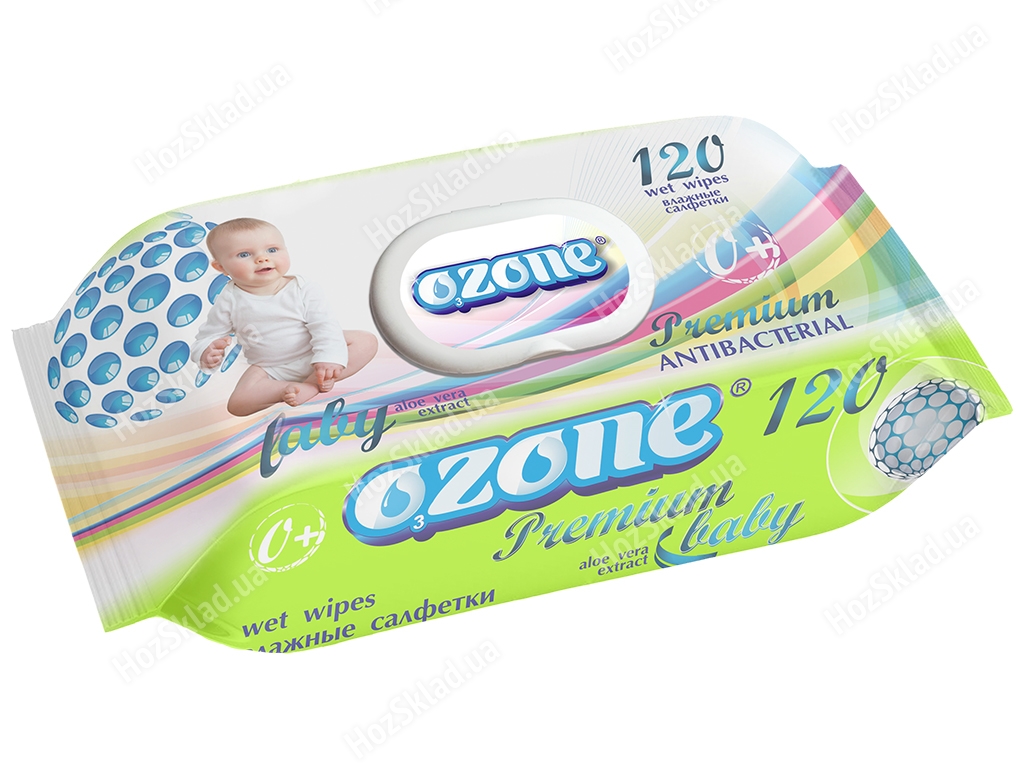 Влажные салфетки детские антибактериальные Ozone PREMIUM С экстр. алоэ 120шт с клапаном
