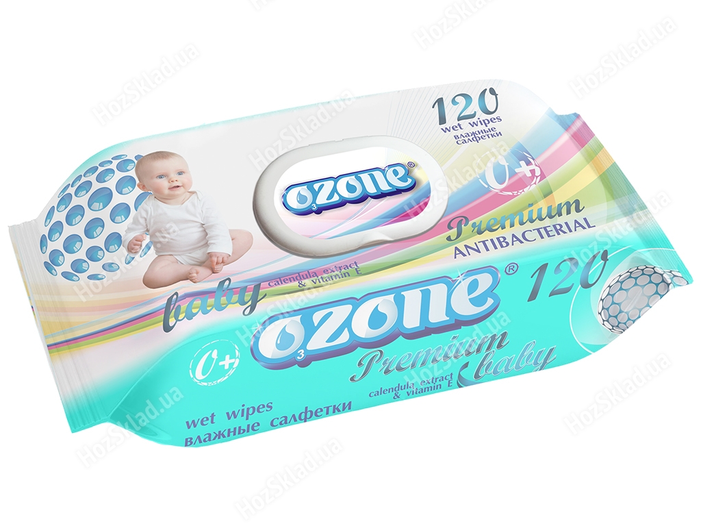 Влажные салфетки детские антибактериальные Ozone PREMIUM С экстр. календулы 120шт клапан