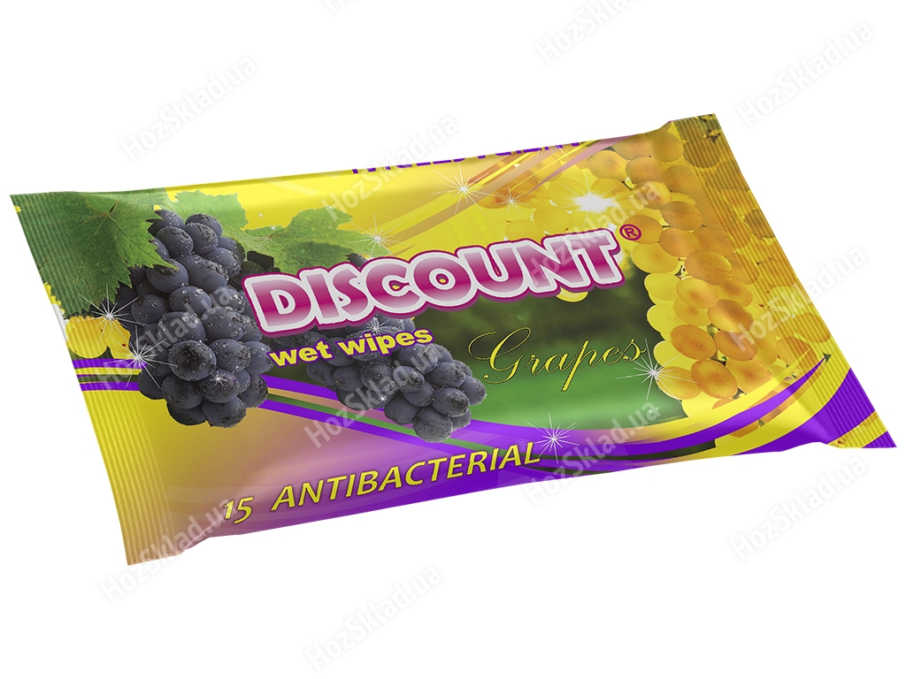 Влажные салфетки Discount С ароматом винограда антибактериальные 15 шт