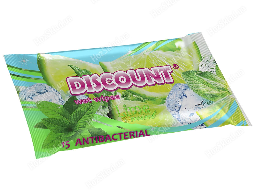 Влажные салфетки Discount С ароматом мяты и лайма антибактериальные 15 шт