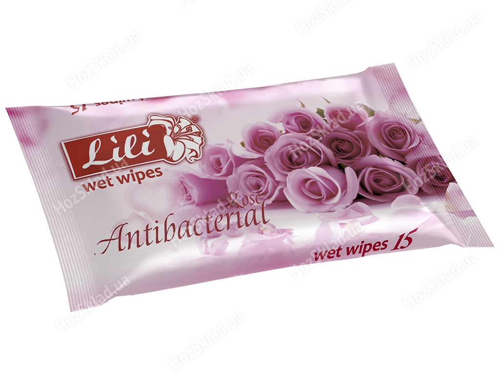 Влажные салфетки Lili С ароматом розы антибактериальные 15 шт