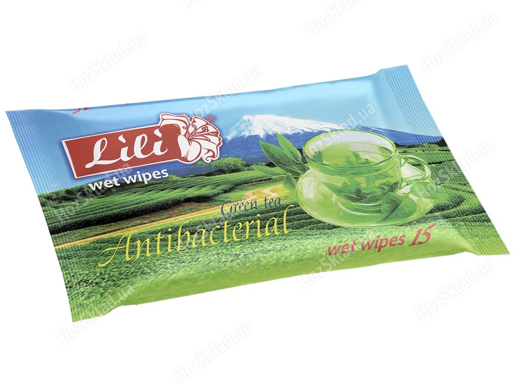 Вологі серветки Lili З ароматом зеленого чаю антібактеріальні 15 шт