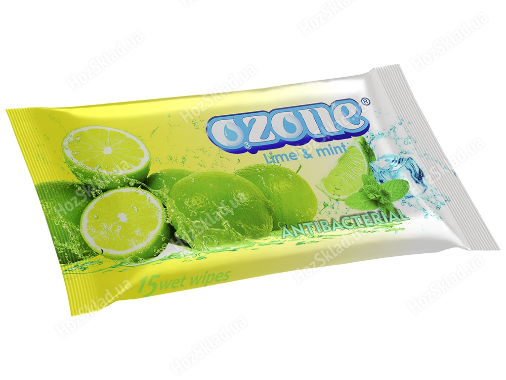 Влажные салфетки OZONE С ароматом мяты и лайма антибактериальные 15 шт