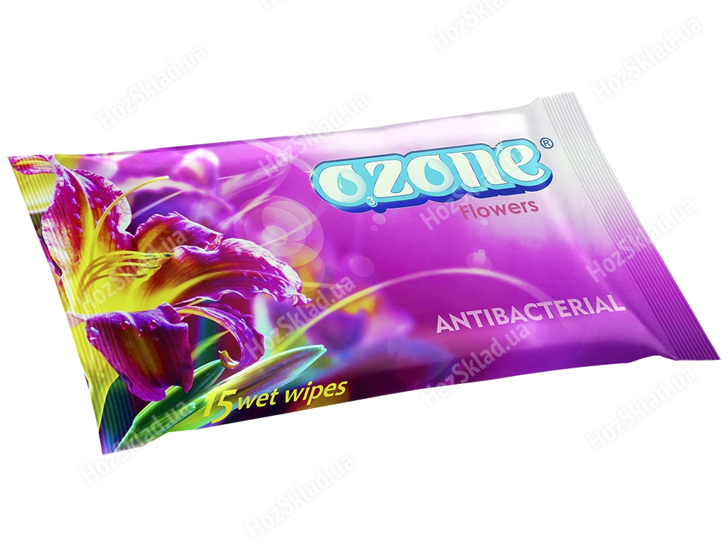 Вологі серветки OZONE З ароматом квіткової свіжості антібактеріальні 15 шт