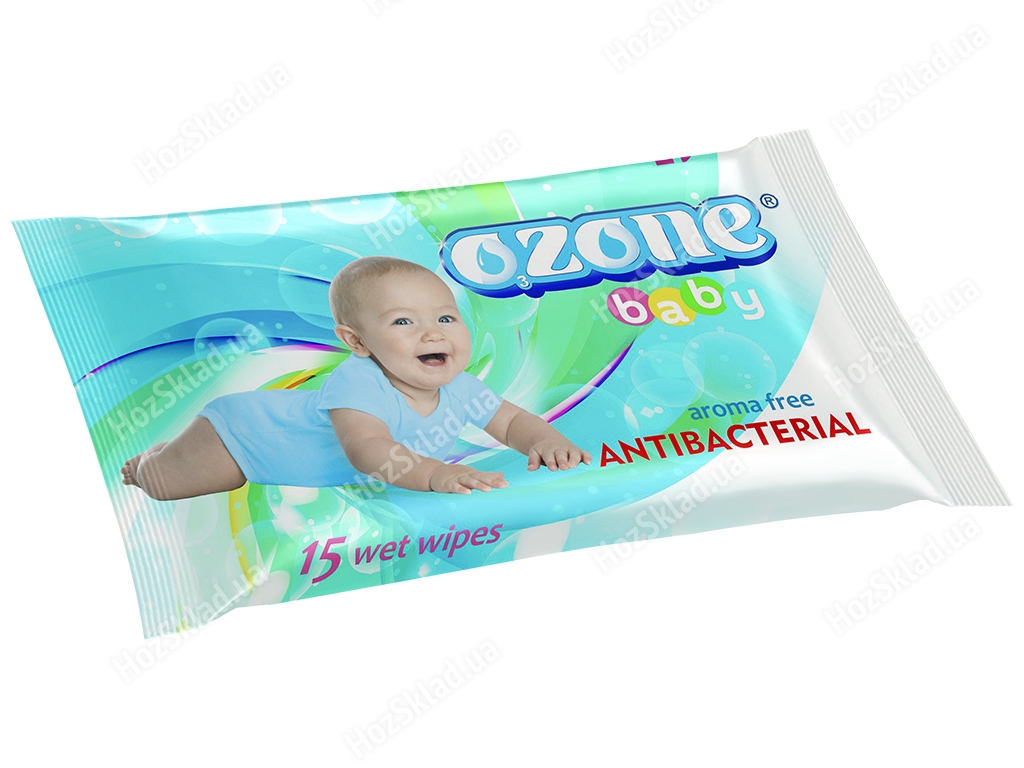 Влажные салфетки детские OZONE С экстрактом календулы и витамином Е антибактериальные 15 шт