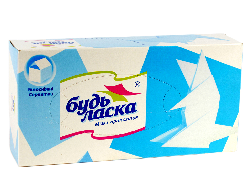 Салфетки косметические "Будь ласка" белые без рисунка брикет 20x20см 80шт (118)