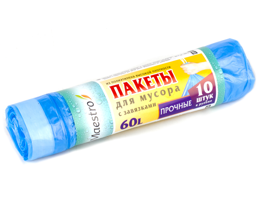 Мусорные пакеты 60л. с завязками "Maestro" 10шт