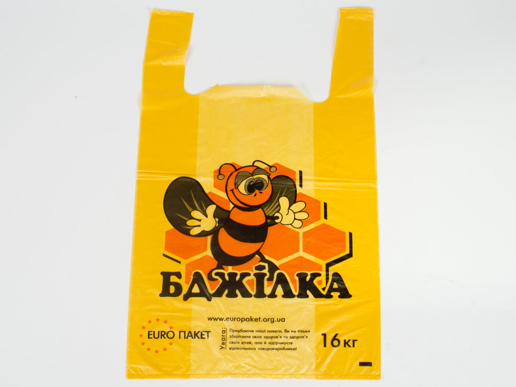 Кулек с ручками типа "майка" "Бджілка" (100шт) 30x50