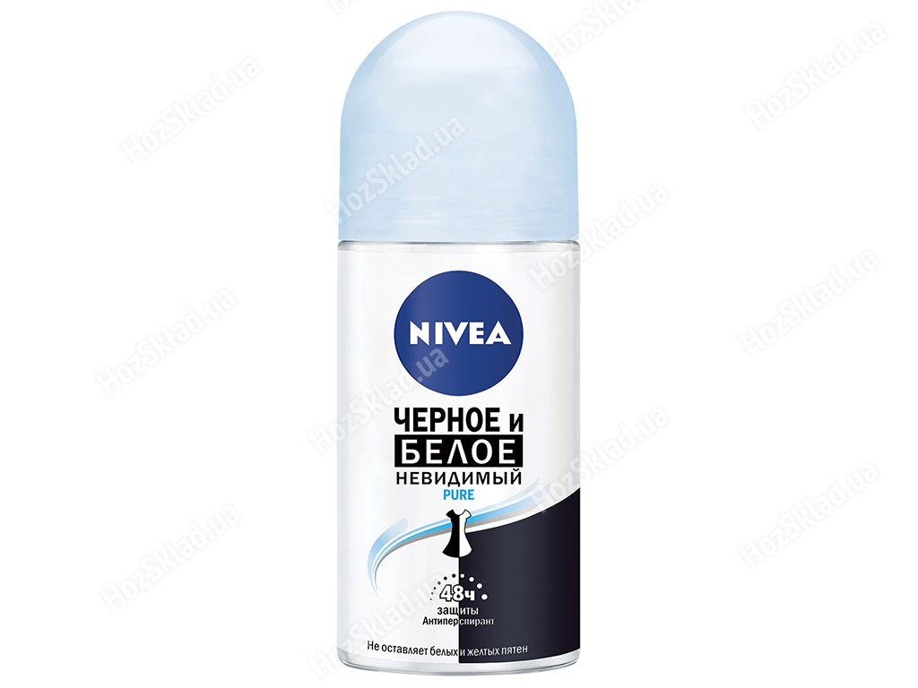 Дезодорант-антиперспірант кульковий Nivea Невидимий захист pure, 48 ч. для чорного і білого 50мл