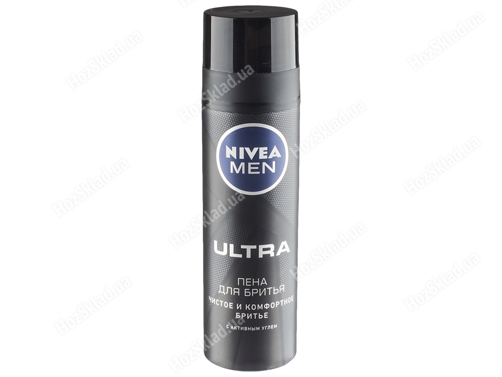 Пена для бритья Nivea men Ultra, с активным углем, гладкое скольжение, для всех типов кожи 200мл