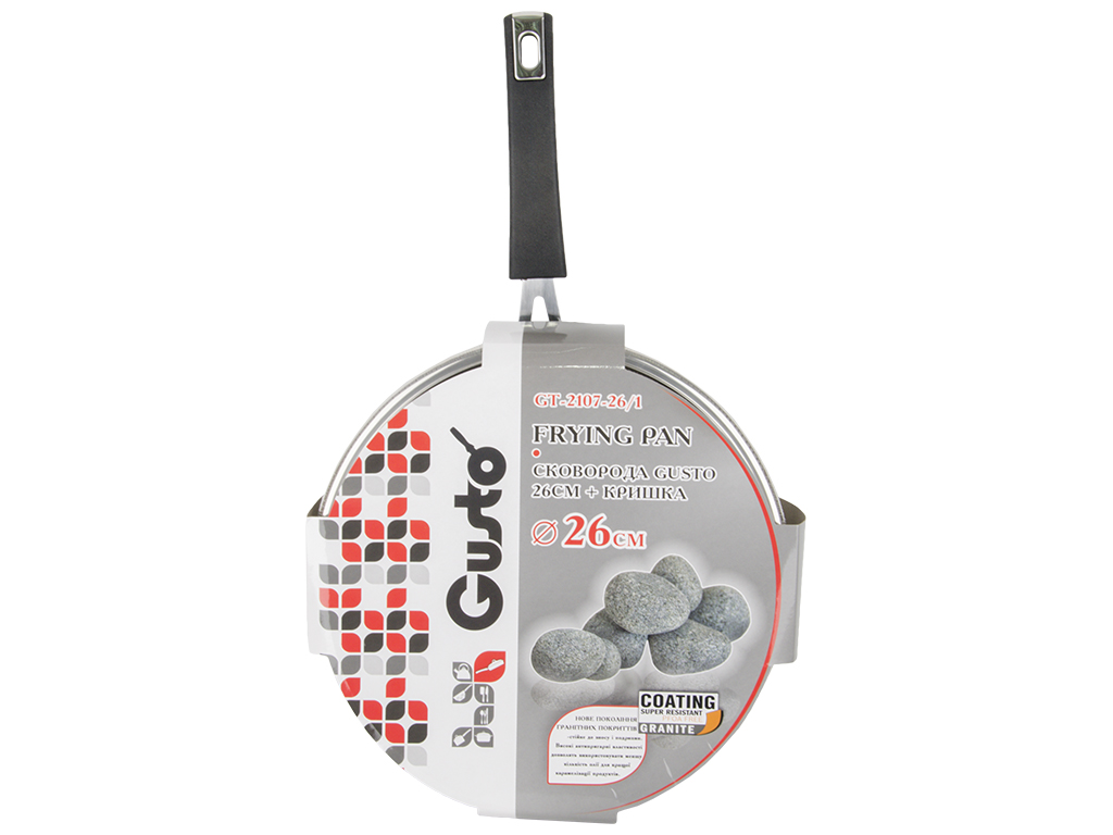 Сковорода алюминиевая с крышкой GUSTO силик. ручки, инд. дно, покрытие GRANITE D26х5см GT-2107-26/1