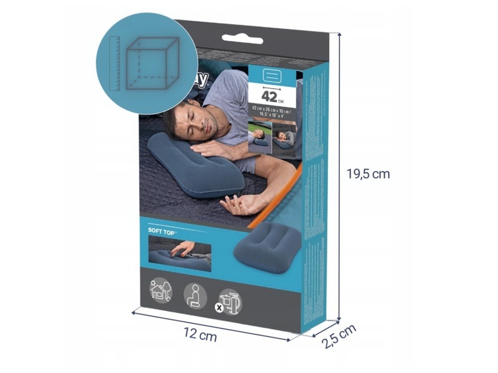 Надувна подушка покрита флоком Travel Pillow. Bestway 67121