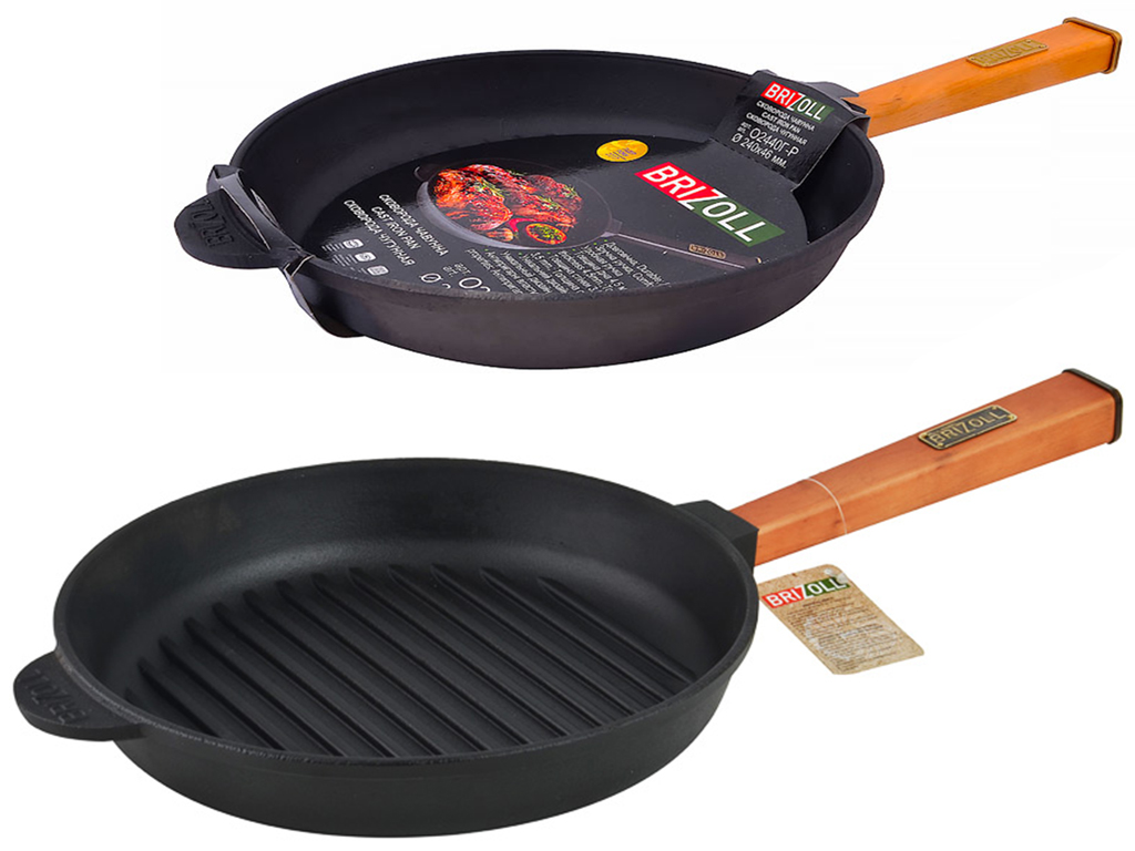 Сковорода-гриль чугунная Brizoll "Optima" съемная ручка D24см, 46,4х25х4,8см О2440Г-Р