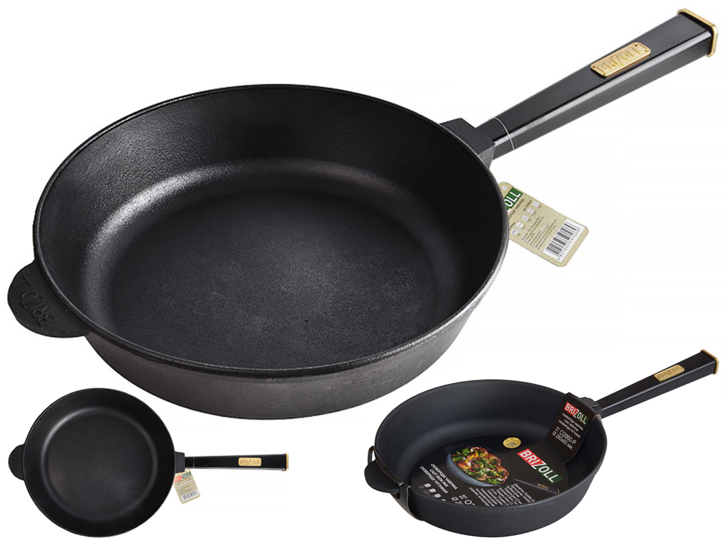 Сковорода чугунная Brizoll "Optima-Black" съемная ручка D28см, 54х28,8х6,9см О2860-Р1