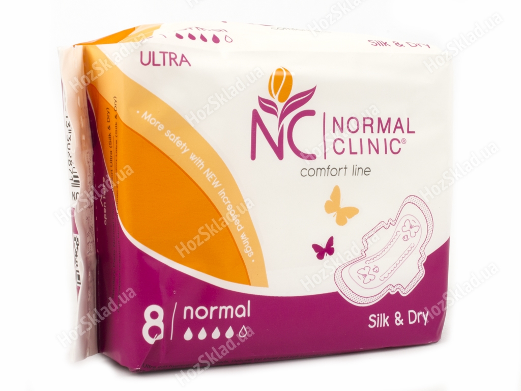 Прокладки для крит. дней Normal Clinic Comfort ultra silk&dry 4капли (цена за уп. 8шт) NCF05B