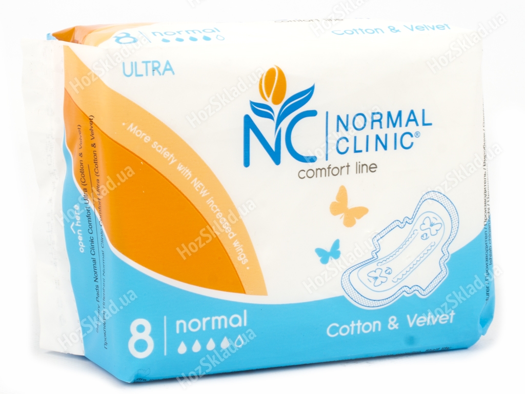 Прокладки для крит. дней Normal Clinic Comfort ultra cotton&velvet 4капли (цена за уп. 8шт) NCF06B